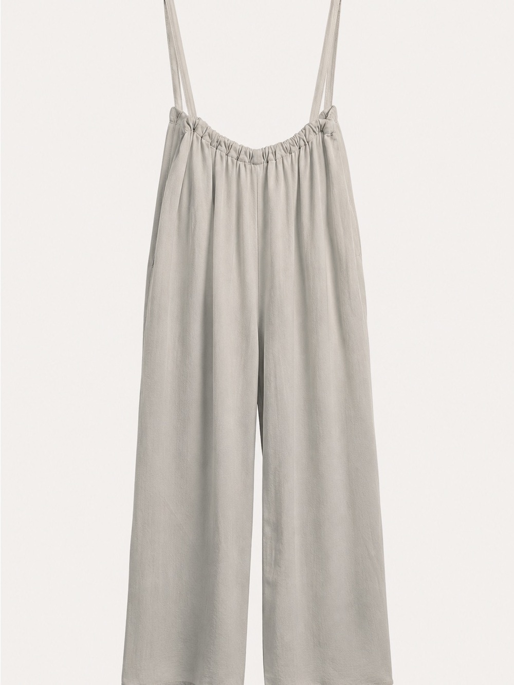 Zenana Wide Leg Suspender Jumpsuit Gray Back Tie Pockets Boho Size small NWT